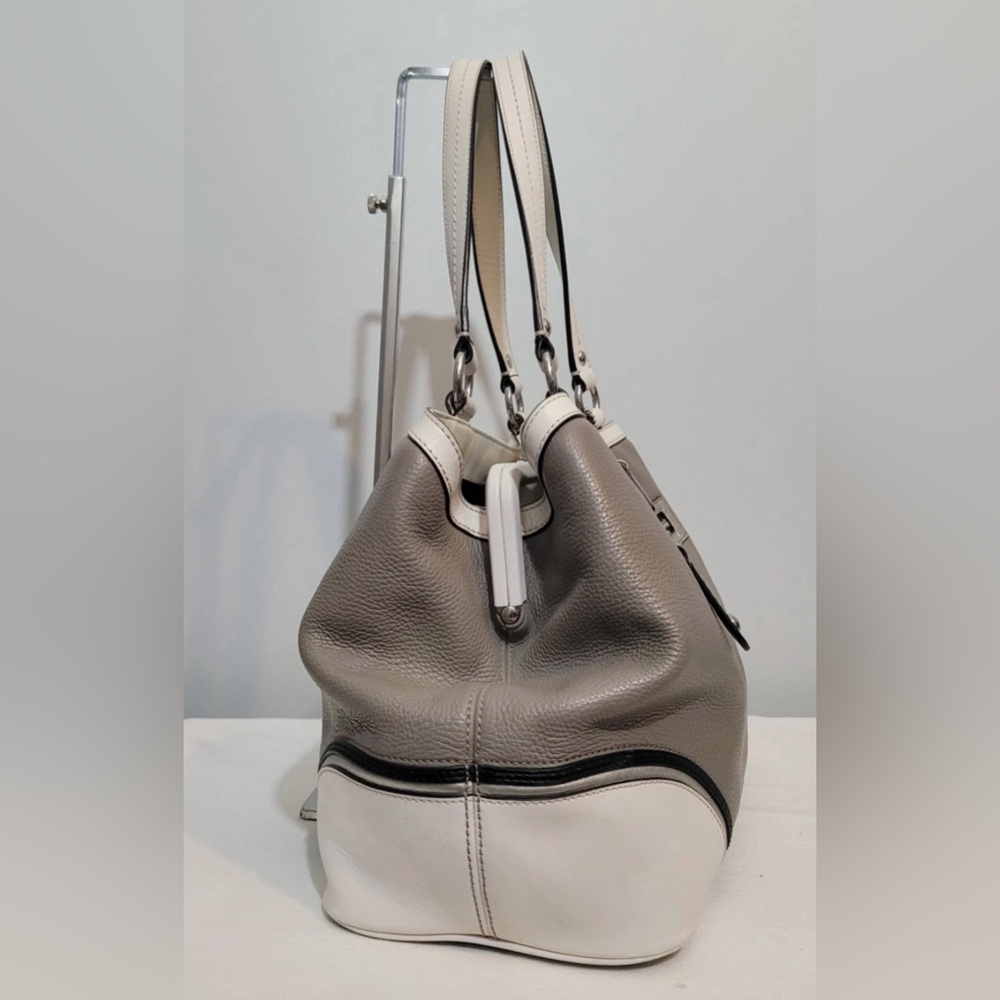 Coach Laura Spectator Satchel Tote Bag Gray White Leather 3 Compartments - Picture 4 of 16